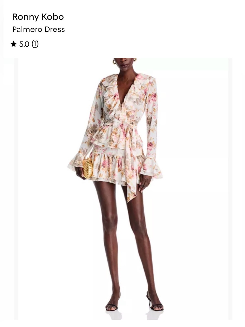 Ronny Kobo Palmero Floral Ruffle Wrap Mini Dress - Ivory & Pink